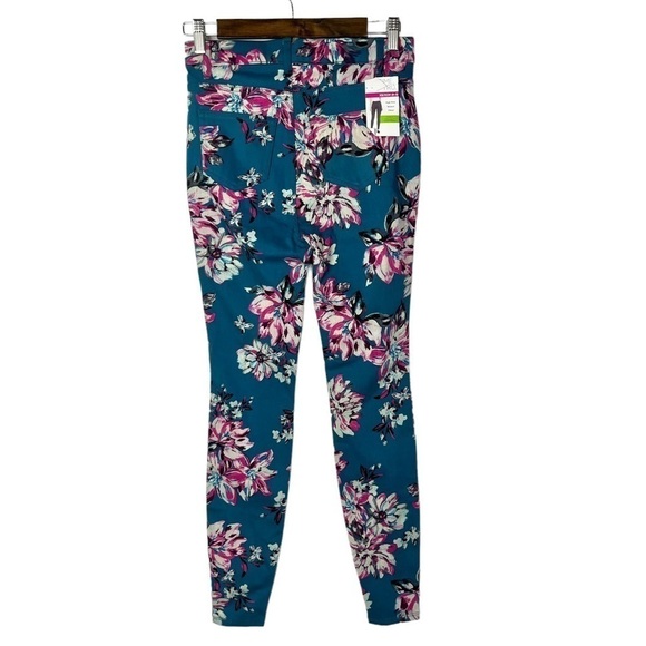 Time and Tru Teal Blue Floral Stretch Jeggings XS - Picture 3 of 4